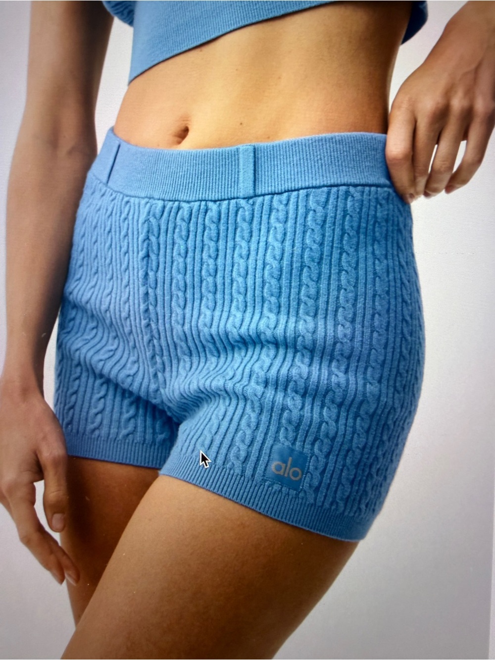 ALO Yoga Cable Knit High-Rise Light Blue mini Shorts